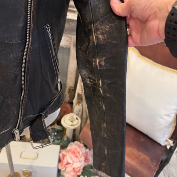 Real Leather ZARA BLACK MOTORCYCLE JACKET DISTRESSED Buttery Soft Leather | M - Picture 12 of 13